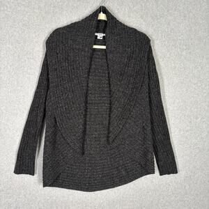 Bar III Cardigan Sweater Womens Medium Wool Charcoal Ribbed Shawl Wrap‎ Comfy